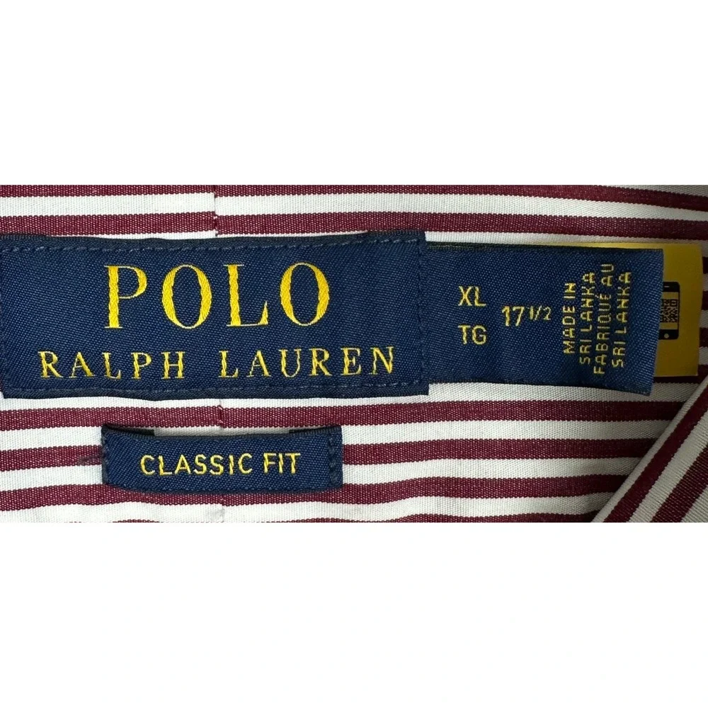 Polo Ralph Lauren Shirt Mens XL Classic Fit Burgundy Striped Button-Down Pony